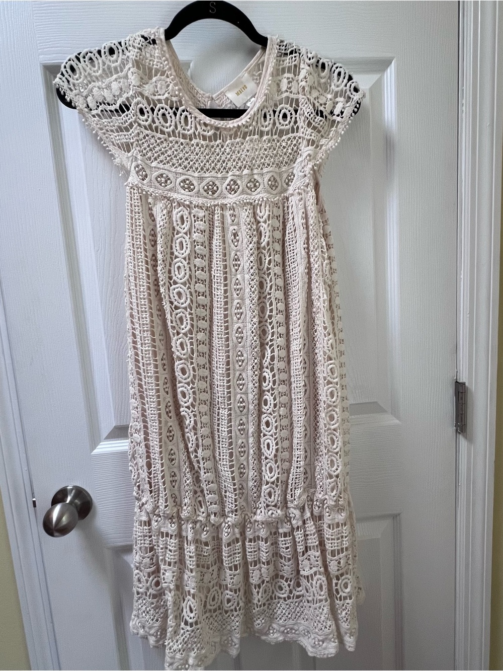 Maeve Crochet Knit Lined Dress Boho Cottage Core Size Medium Empire Waist